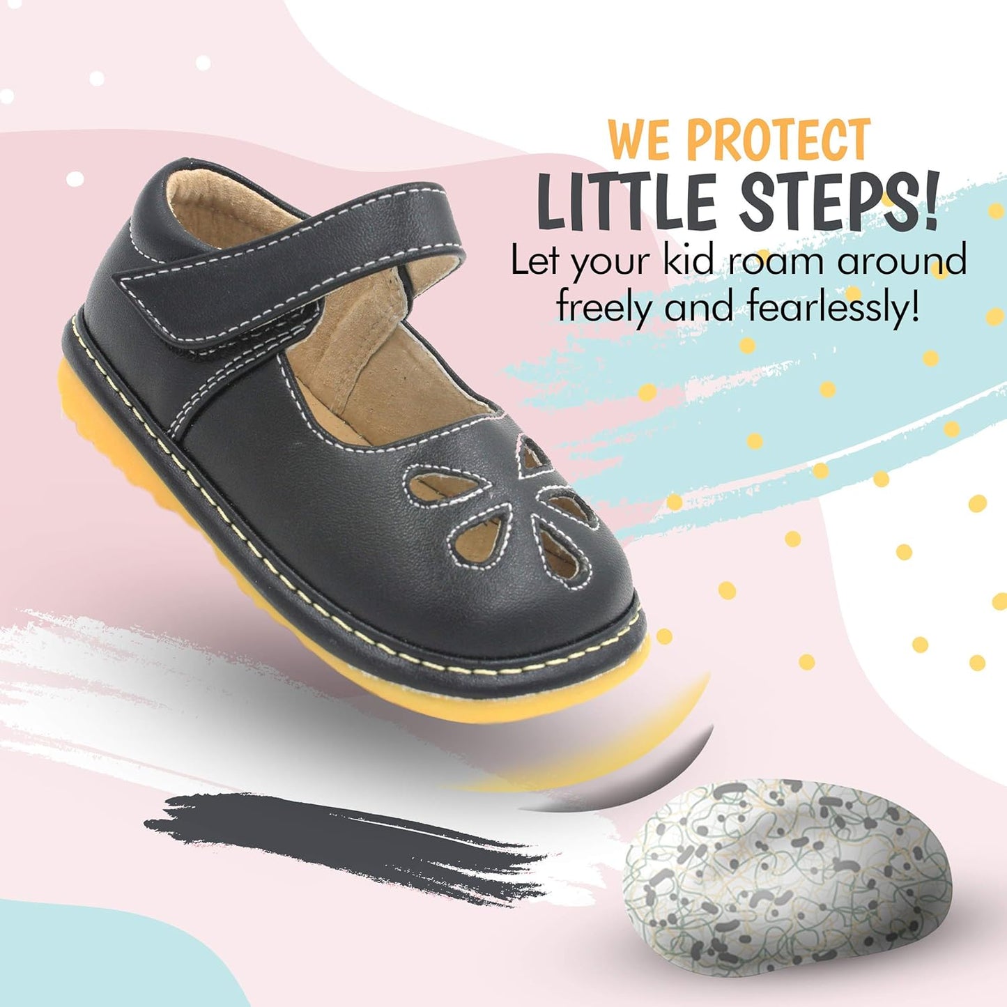 Mary Jane Squeaky Shoes for Toddler Girls, Ideal Walking Shoes with Removable Squeaker and Adjustable Strap - Soft Sole Shoes for Little Girls