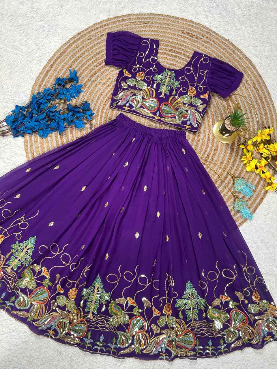 Royal Amethyst Kids Embroidered Lehenga Set