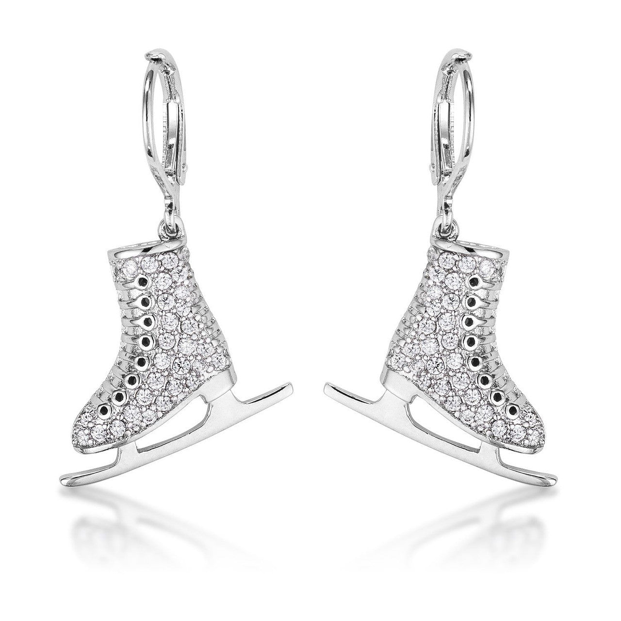 Delicate .85Ct Rhodium Plated Ice Skate Earrings