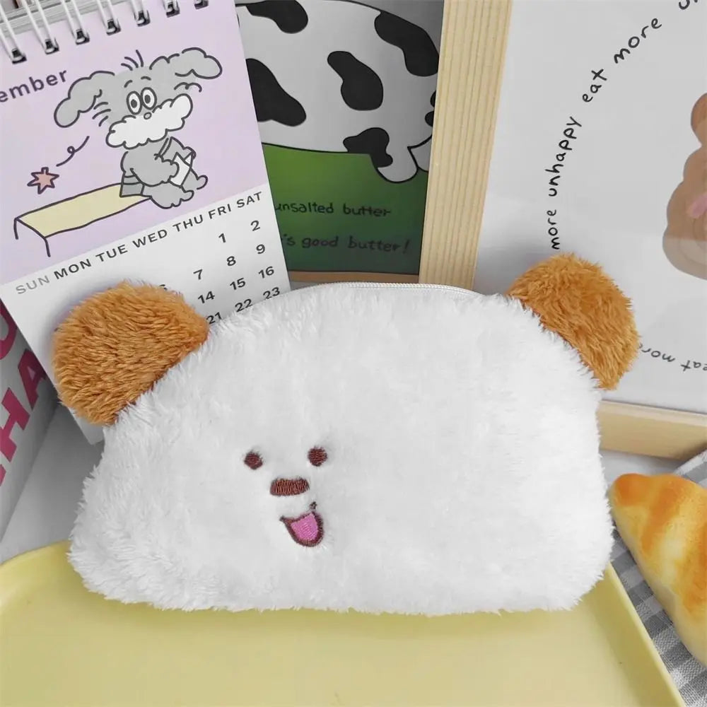 Large Capacity Plush Pencil Case Makeup Bag Cartoon Dog Studnet Pen Bag Stuffed Bag Kawaii Cute Stationery Storage Bag