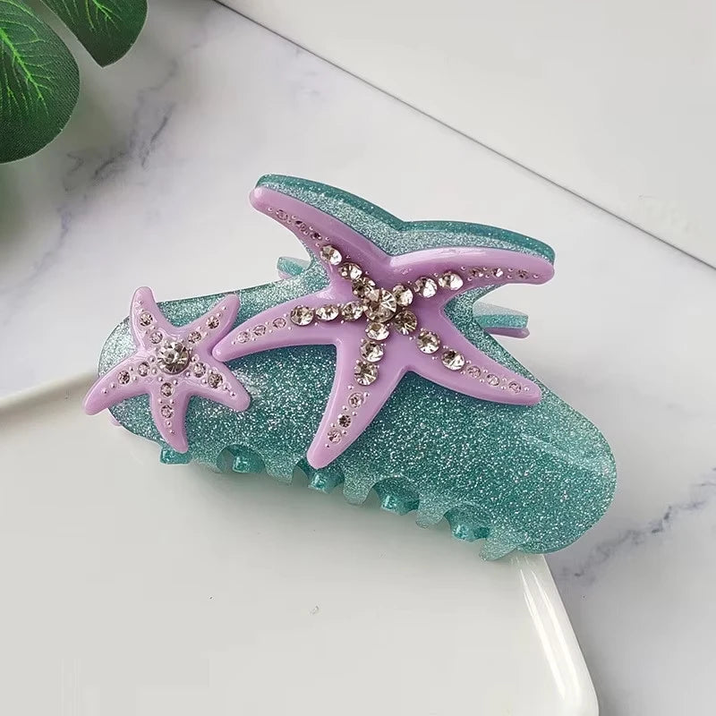 1pcs YHJ Starfish Hair Claw for Women Rhinestone Acetate Claw Clip Vacation Jewelry Hair Clip Trendy Claw Clips Hair Accessories