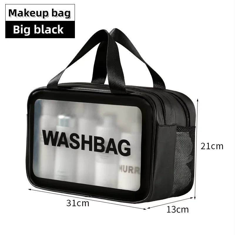 Dry-wet separation double transparent PU makeup bag portable washing bag cosmetic storage bag travel fitness swimming essentials
