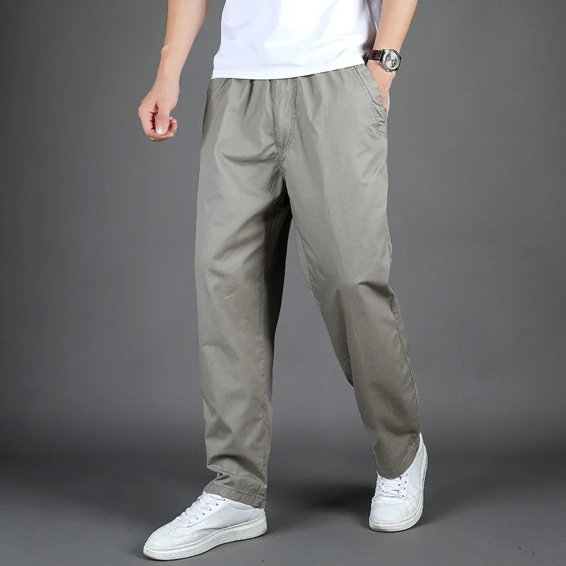 Plus Size Men's Casual Cotton Trousers Loose Straight Pants Multi Pocket Man Long Cargo Pants Mens Jogger Pants Summer Autumn