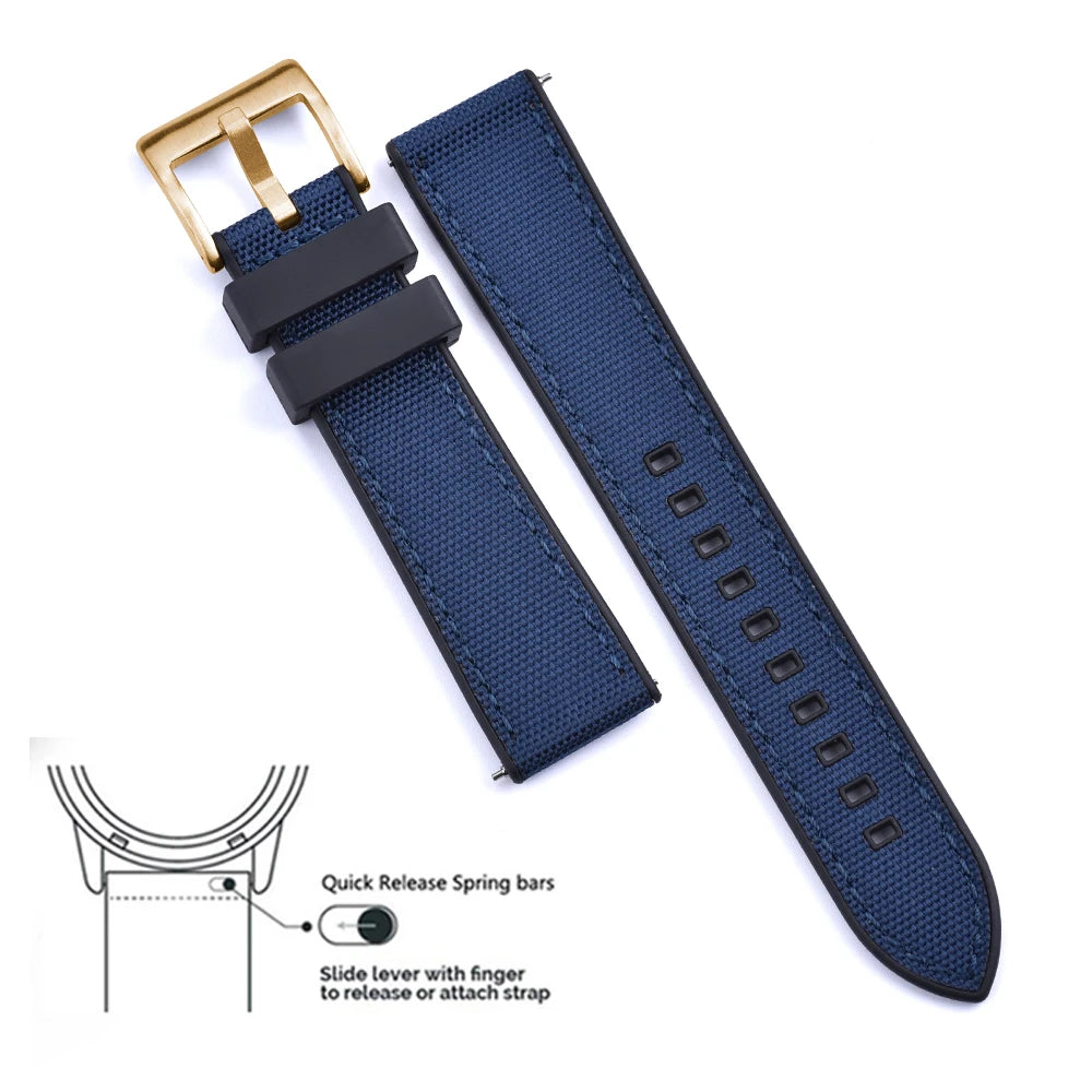 High Quality FKM Canvas Watch Strap 20mm 22mm Hybrid Fluoro Rubber Nylon Watchbands Quick Release For Each Brand Diving Watches