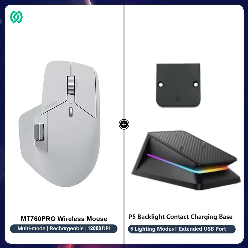 Rapoo MT720PRO Wireless Mouse NearLink + Bluetooth 5.0 Multi-Device 12000 DPI 2K Polling Rate Ergo for Work Gaming Quiet Clicks
