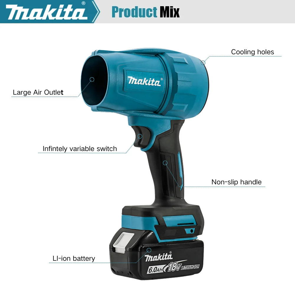 Makita 30000RPM Brushless Electric Turbo Blower Jet Fan 200M/S Handheld Leaf Dust Blowing Tool For Makita 18V Battery Pin