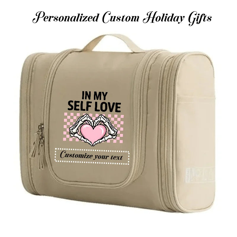 Custom Name - Large Capacity Travel Makeup Bag Hanging Toiletry Bag - Women's Handheld Cosmetic Bag Handbag, Valentine's Day Gif