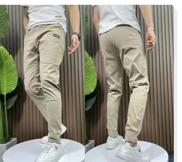 Men's High Stretch Multi-pocket Skinny Cargo Pants Multi-pocket Sweatpants Solid Color Casual Work Outdoor Joggers Trousers