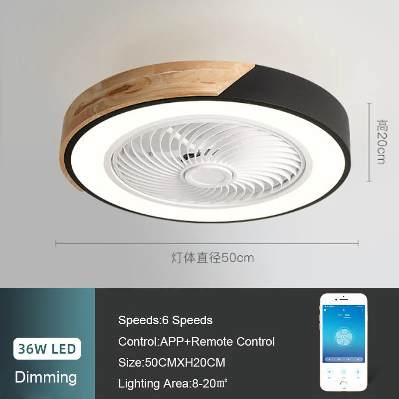 52CM Ceiling Fan Light Lamp 220V APP +Remote Control Fans Bedroom Dining Room Wood Ceiling Fan With Lights DC Green Ceiling Fan