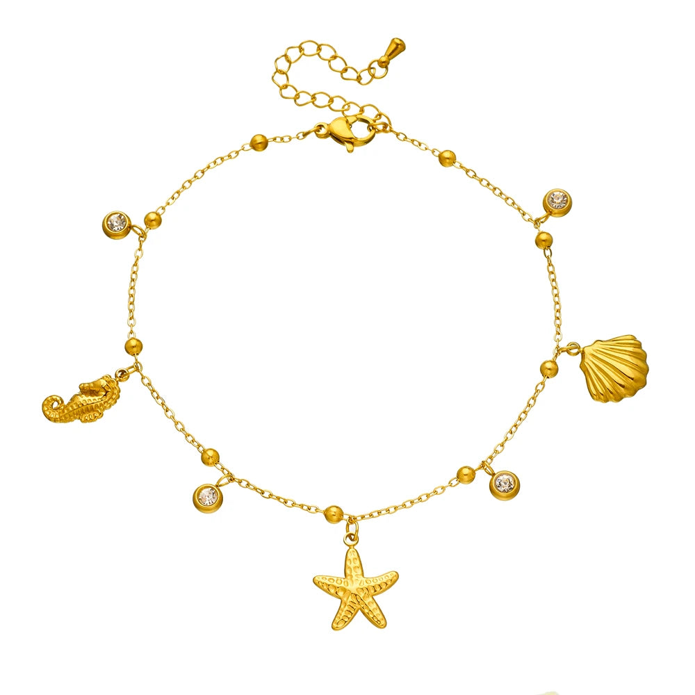 316L Stainless Steel Starfish Shell Charms Anklet For Women Fashion Gold Color Chain Summer Beach Aesthetic Jewelry Accessories