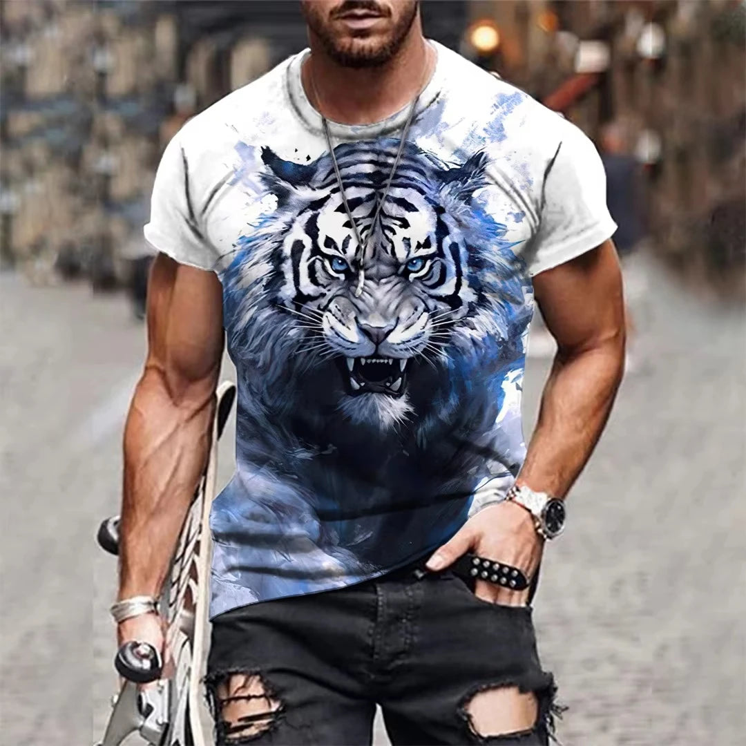 Tiger and Lion Graphic T-Shirt - Men's Breathable Quick-Drying Sports T-Shirt 3d Printing Autumn Sports Leisure Men's T-Shirt