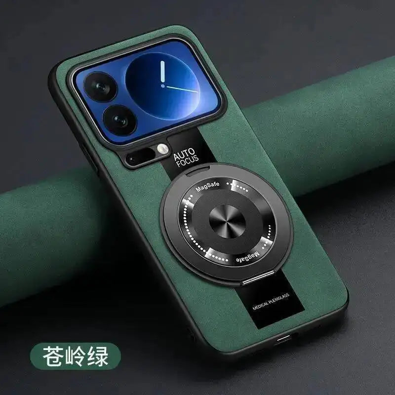 Case For Xiaomi 17 Pro Max 360 Rotating Magnetic Holder Luxury Silicone Sheepskin Leather Back For Mi17 Xiaomi 17Pro Max Cover