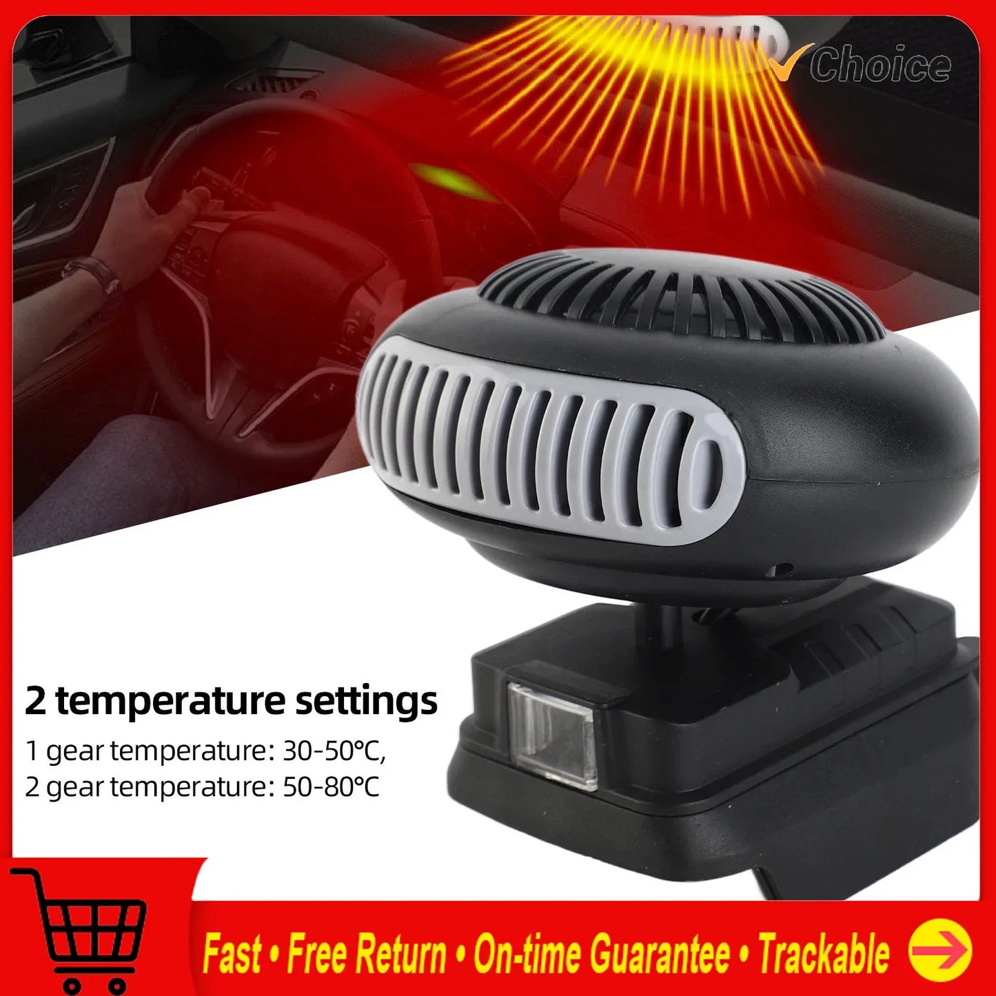Electric Heater Fan Electric Portable 2 Gear Space Heater 18V Battery Powered 170W for Workshop