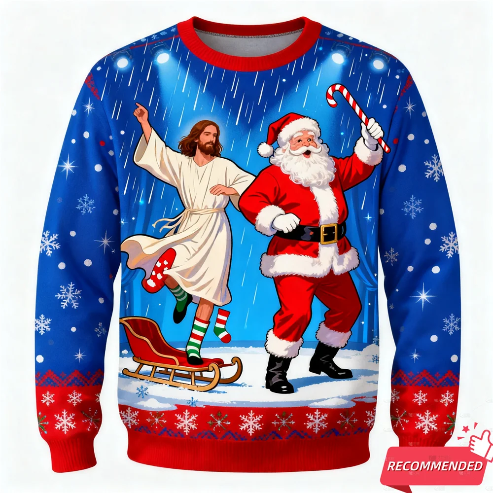 Men's Anime Santa Jesus Funny Ugly Christmas Sweater Kids Children's Pullovers Christmas Tops Holiday Gift Party Xmas Sweatshirt
