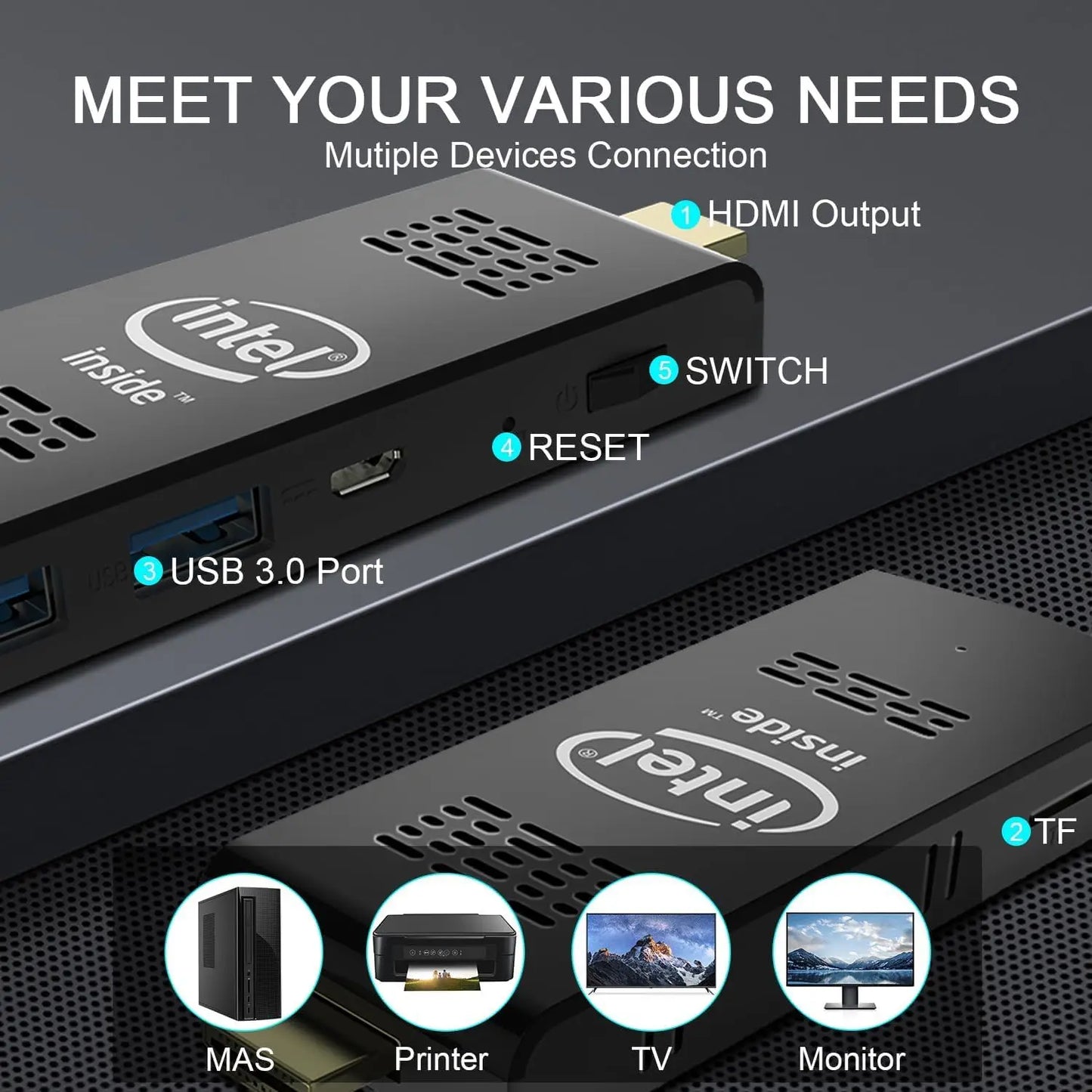 Intel W5 pro Mini PC Computer Stick with Windows 10 Atom Z8350 4GB/8GB RAM 64GB/128GB eMMC WiFI5 Bluetooth 4.0 Built-in Fan