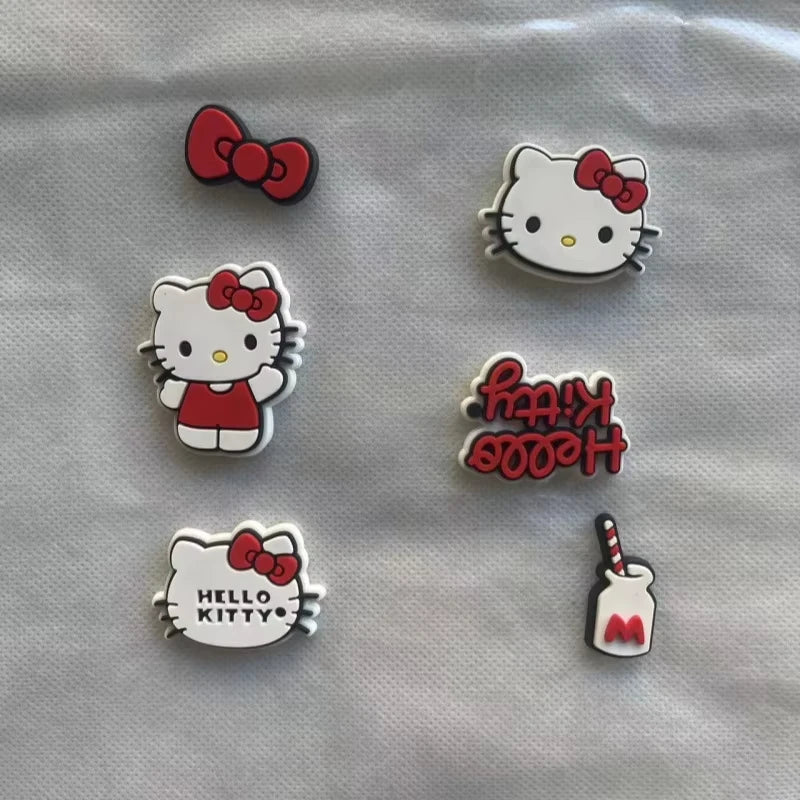 New Sanrio HelloKitty Cute 3D Shoe Charms with Bowknots Fashionable Cartoon Accessories for Clogs & Sandals DIY Decor & Gift
