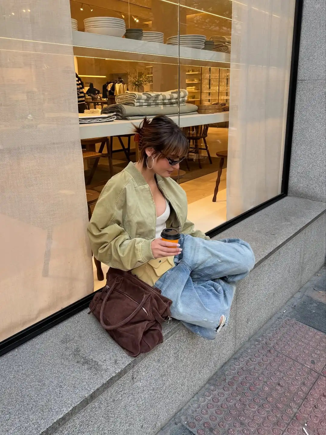 Khaki Cropped Bomber Jackets Women Lapel Collar Full Zip Closure Pocket Detail Long Sleeve Streetwear Lady Casual Y2k Outfits