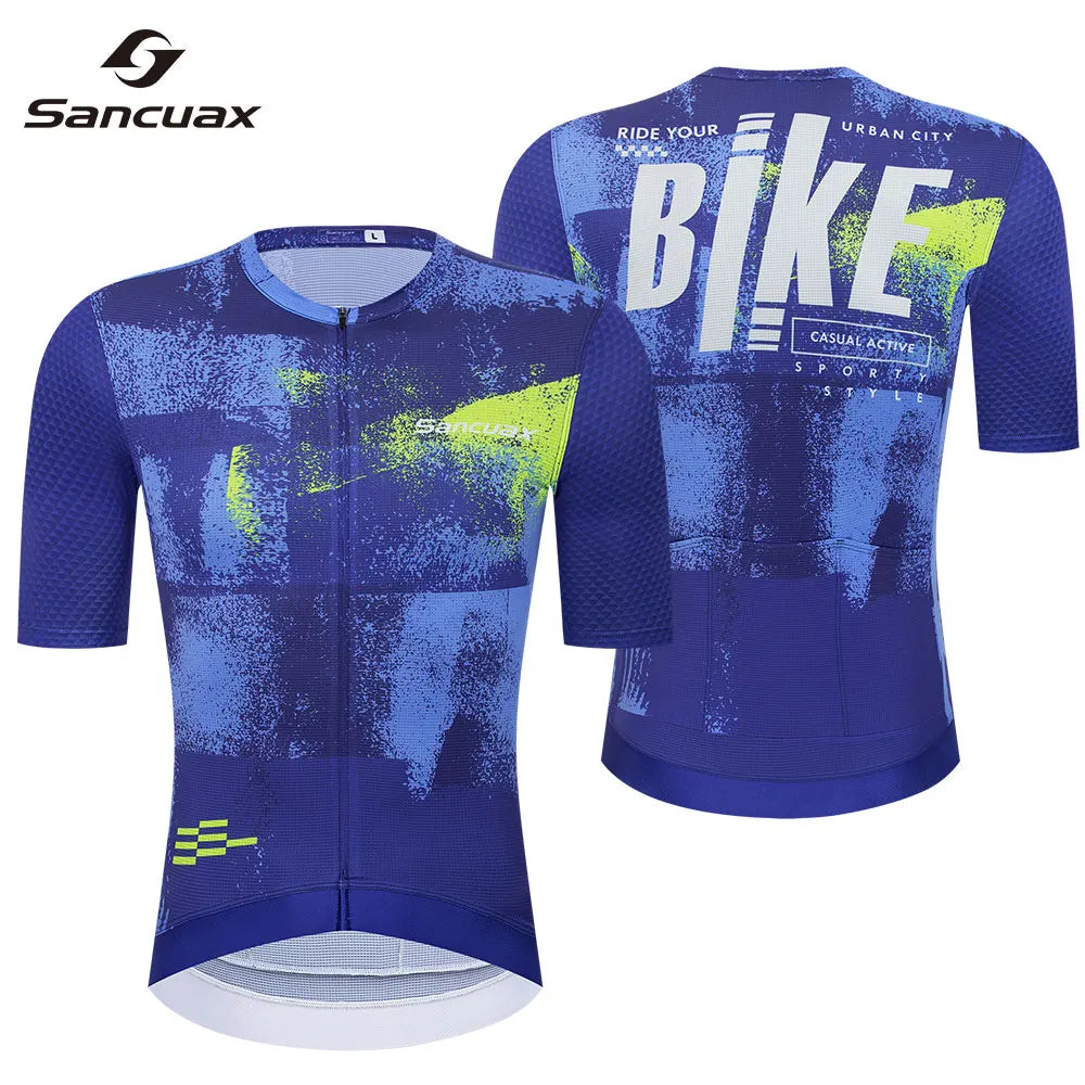 Men Cycling Jersey Sancuax Summer Cycling Racing Tops Short Sleeves Road Bike Cycling Jersey Breathable Quick Dry Cycling Shirts