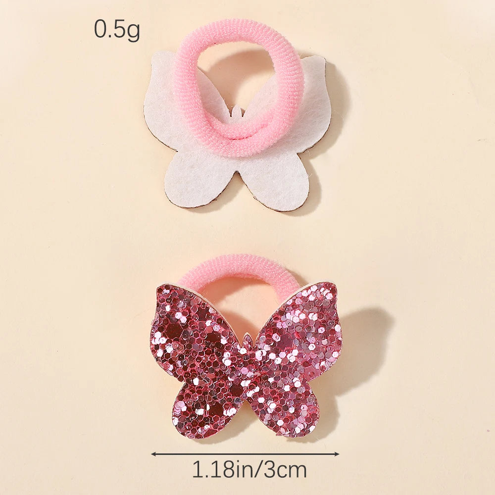20pcs Glitter Sequin Butterfly Bow Elastic Hair Bands For Kids Girls Hair Ties Cute Hair Accessories Children Headwear gifts