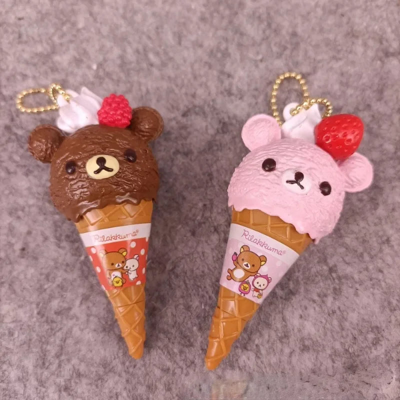 Anime Fiugre Rilakkuma Ice Cream Bear Bead Cute Kawaii Toy Chain Hanging Bag Blind Box Toy Model Decoratoion Pendant Kids Gifts