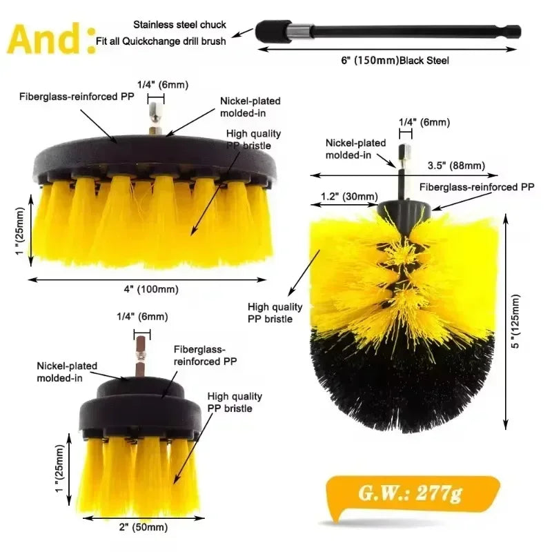 Electric Scrubber Brush Drill Set Brush Kit Power Drills Scrubber Brush For Carpet Glass Car Tires Nylon Brushes 2/3.5/4''