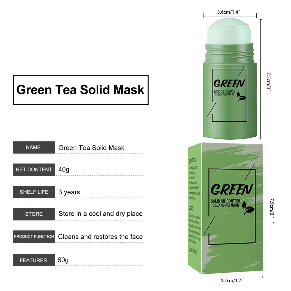 Green Tea Cleansing Solid Face Mask Stick Cleans Pores Remove Acne Blackhead Oil Control Lighten Moisturizing Beauty Skin Care
