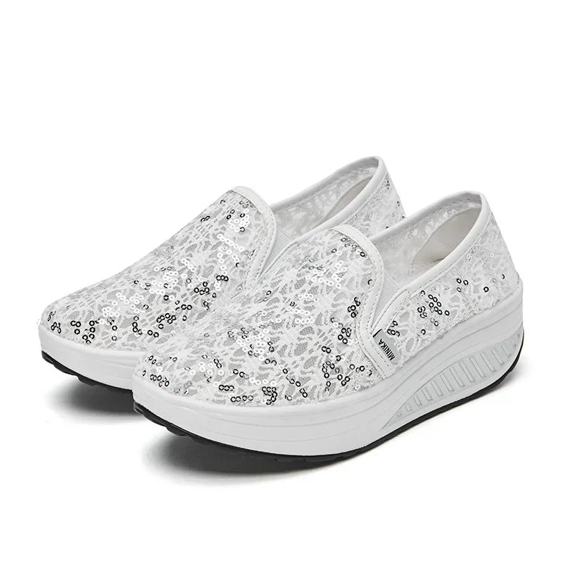 Lace Flats Platform Women Sport Shoes Mesh Breathable Sneakers Summer New Casual Sandals Running Beach Rocking Dance Shoes