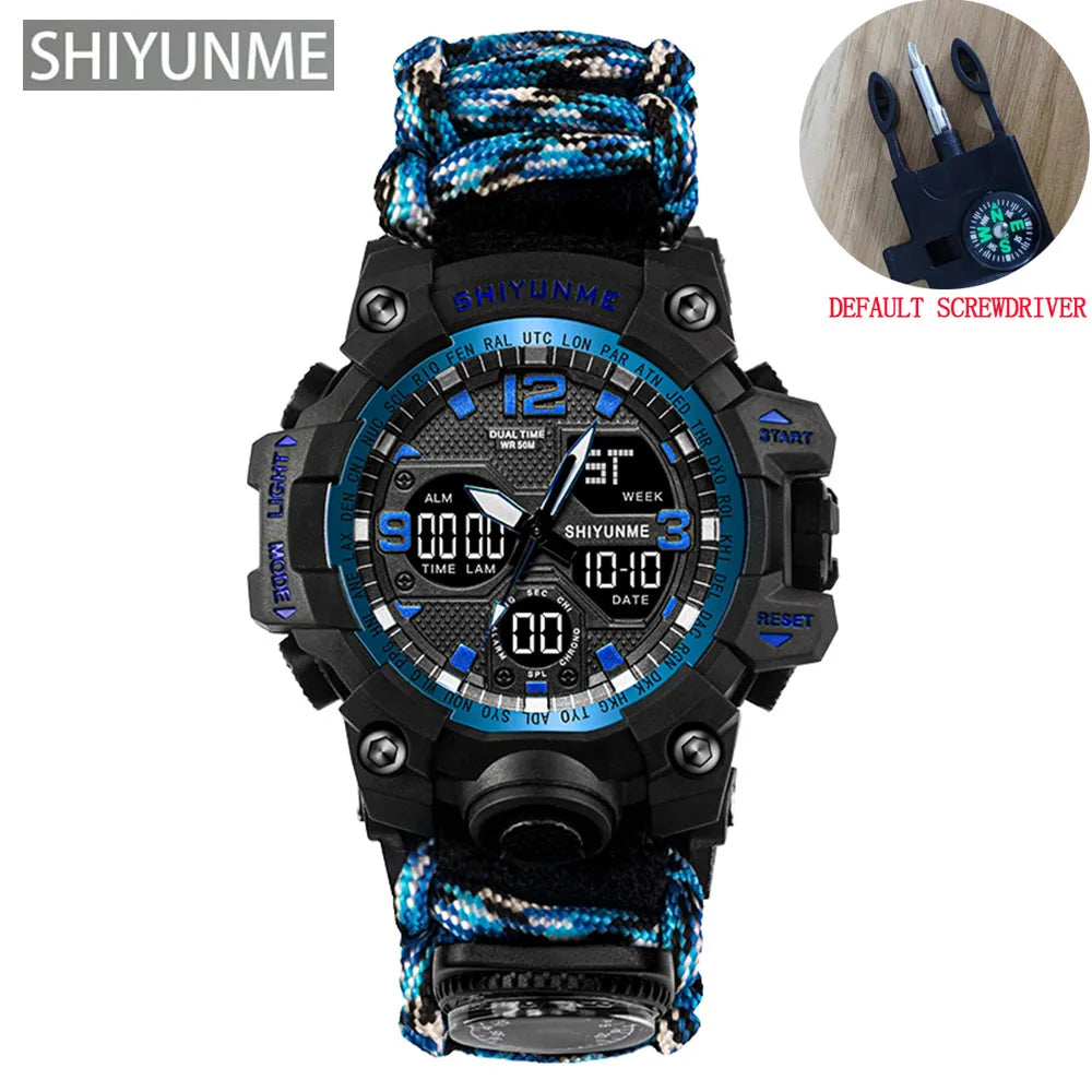 SHIYUNME Outdoor Men Military Quartz Watch Waterproof Multifunctional Survival Tactical Watch Compass Sport LED Digital Watches
