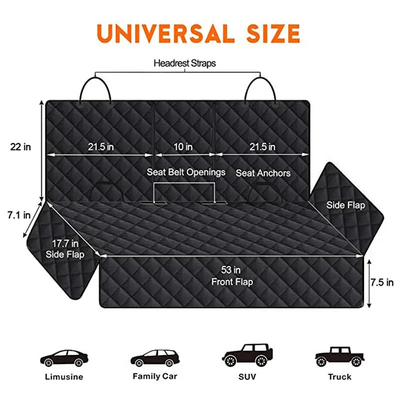 Waterproof Dog Car Seat Cover with Middle Armrest Opening, Non Slip Rear Seat Protector Mat, Universal Pet Travel Carrier