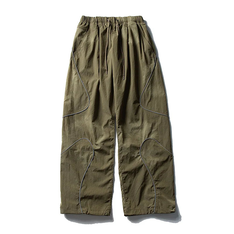 Men Outdoor Lightweight Functional Reflective Stripe Quick Dry Ultra Loose Casual Cargo Pants Women Oversize Baggy Pant Trouser