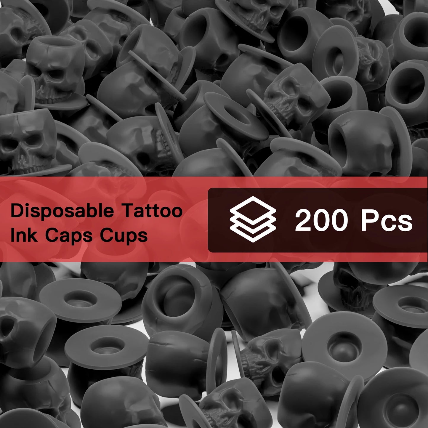 200Pcs Disposable Tattoo Silicone Skull Ink Cup Permanent Makeup Pigment Holder Container Cap Tattoo Ink Accessories for Artist