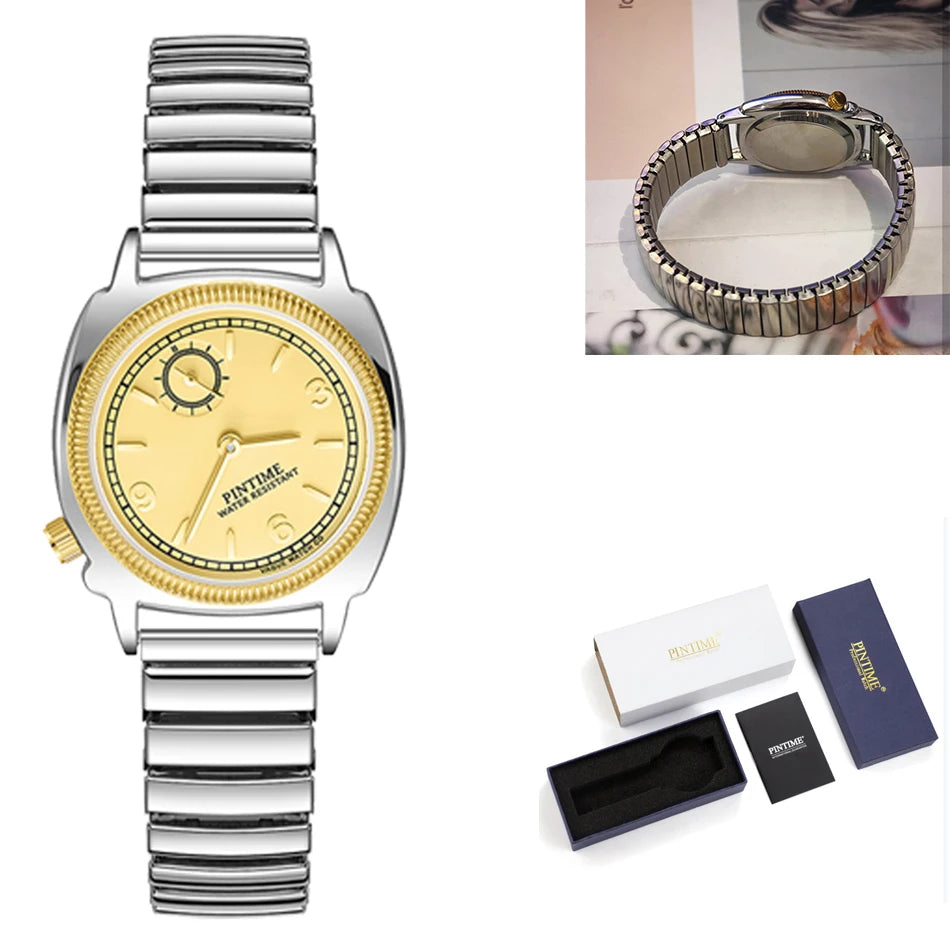 Simple Watch Stainless Steel Strap Handmade Distressed Vintage Style Waterproof Quartz Square Men's and Women's Watches