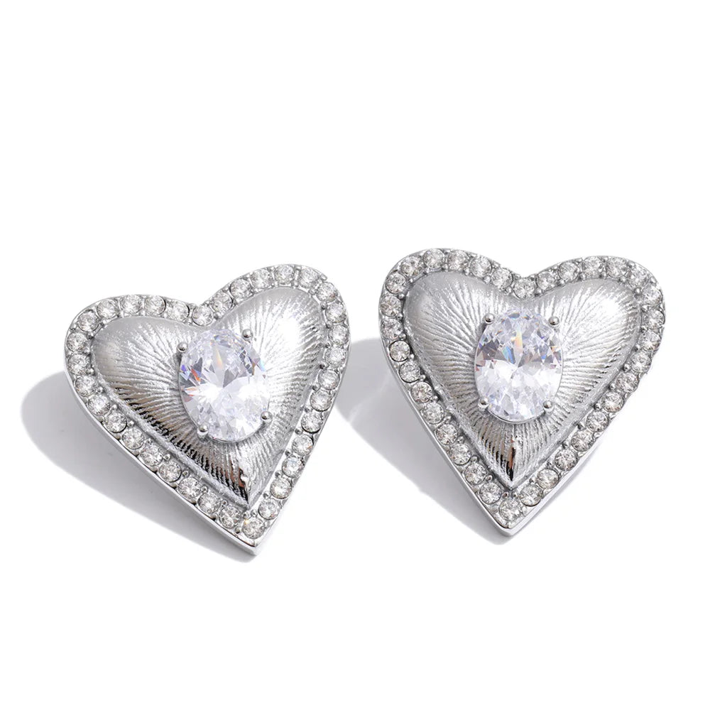 Yhpup High Quality Stainless Steel Cubic Zirconia Heart Love Stud Earrings Valentine's Day Gift Delicate Charm Aesthetic Jewelry