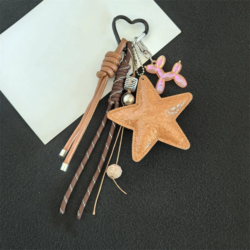 Multicolor Luxury Flat Keychain Bag pu Leather Five-Pointed Star Keychain Mother's Day Valentine's Day High-End Gift