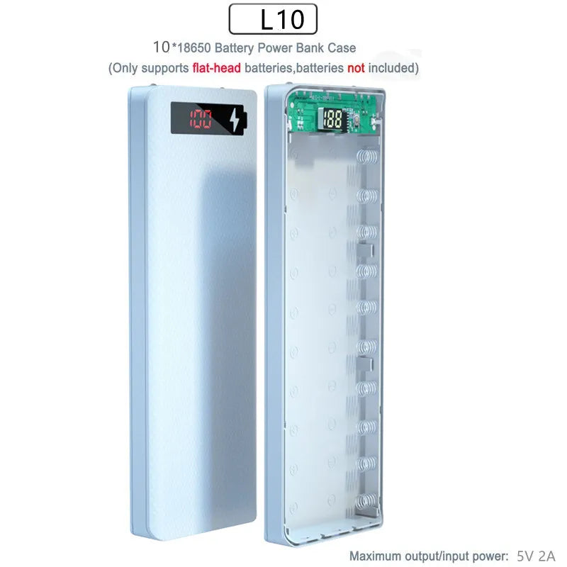 10/8*18650 Power Bank Battery Box Stand Portable Dual USB Power Bank Charge Shell For iPhone Xiaomi Battery Case Detachable Case