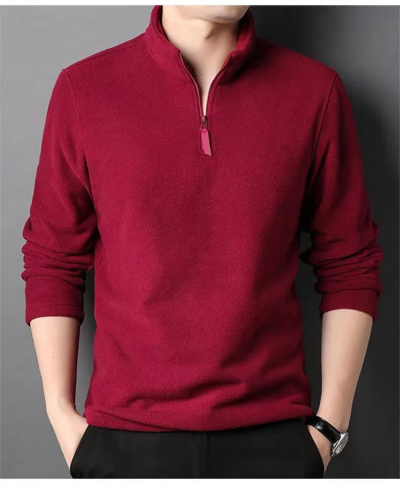 Men's insulation Polo Shirts 2026 Autumn Winter Standing Neck Half Zip Long Sleeve Fashion Versatile Sweatshirt Tees thicken Top