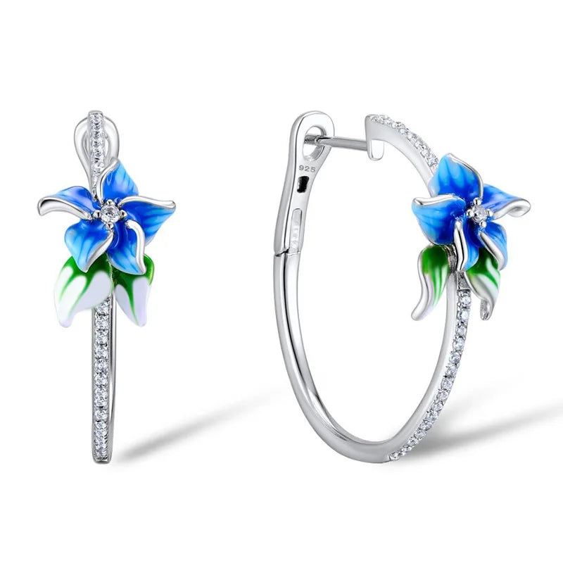 Huitan Vintage Enamel Flower Dangle Earrings Women Temperament Blue Trumpet Flower Long Earrings Wedding Party Aesthetic Jewelry