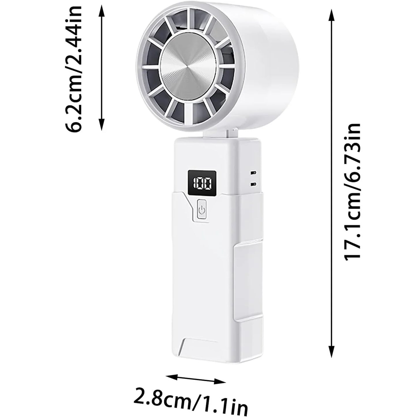 Portable Foldable Handheld Fan Desktop USB Rechargeable Fan For Travel, Real Time Display Power Cooling Mini Fan with Adjustable