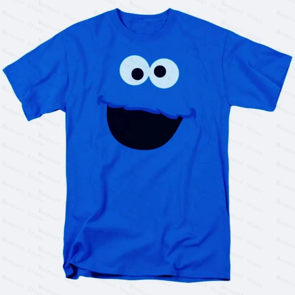 Sesame Street Elmo Large Face T-shirt High Quality Casual Couple Street Sports T-shirt Kids Tshirt Men's Shirts Woman t-shirts
