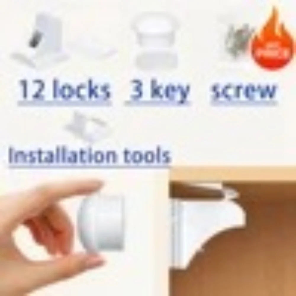 Magnetic Cabinet Lock Child Safety Locks with Screws Installation Invisible Drawer Door Lock for Baby Proofing Cabinets Cupboard