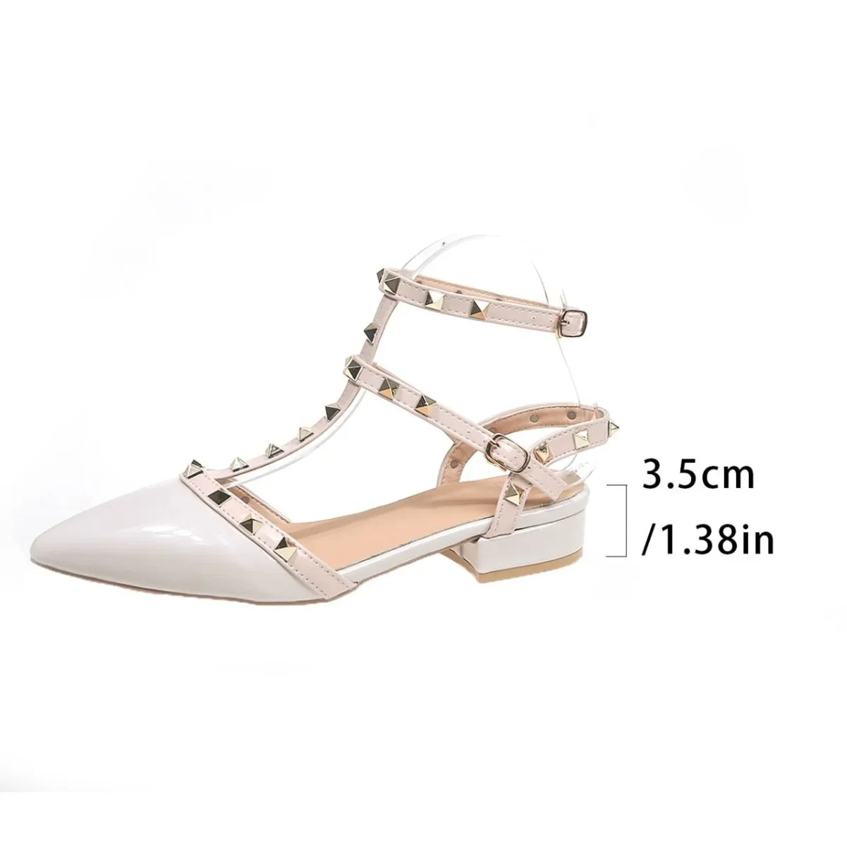 2025 New Rivet Head Sandals Women Summer Pointed Toe Thick Heel Fashionable Versatile Rubber Bottom Single Shoes