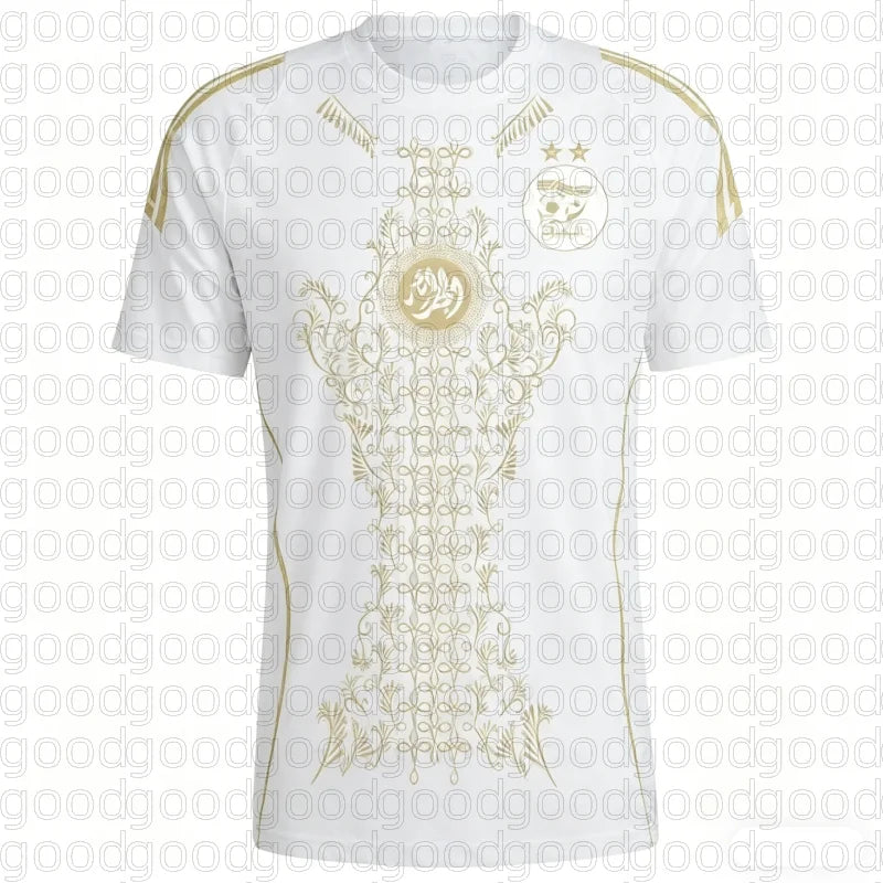 Algeria Team Away Jersey Season_ Men's and Women's Fashionable Top T-shirt with A Fusion of Green Background Family Kids Tees 26