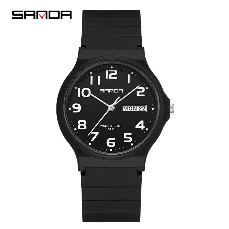 SANDA 9072 Fashion Students Quartz Watch New Design Soft TPU Strap Water Resistant Outdoor Sports Wrist Watches for Man