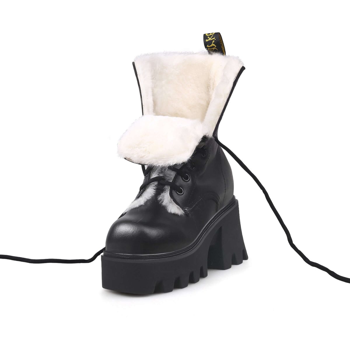 Fluffy Winter Thick Bottom Black Ankle Boots