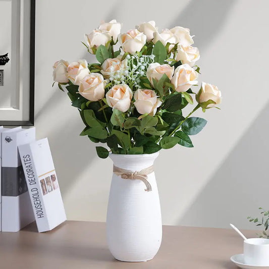 10pcs Champagne Snow Mountain Artificial Roses - Perfect for DIY Decor