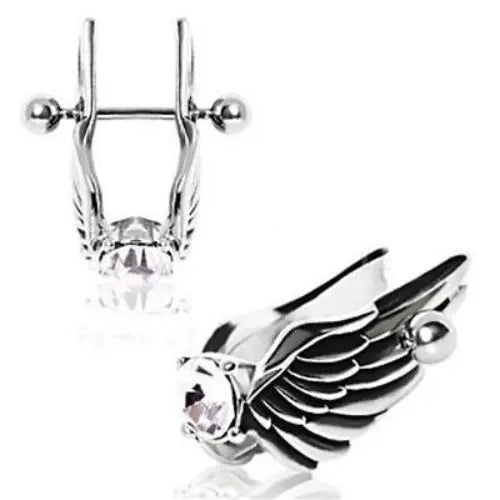 Angel Wings Cartilage Earring - Feathered Angel Wings w/ Gem Cartilage Piercing-0