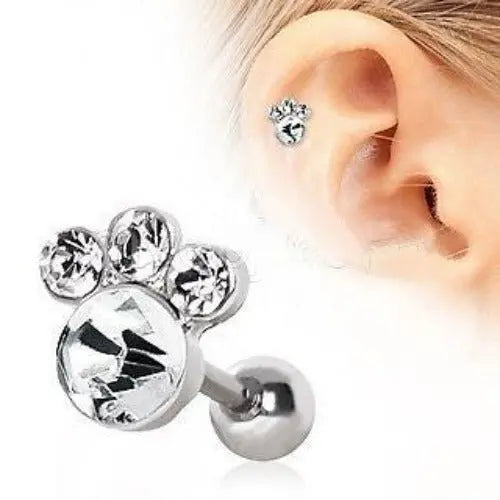 Animal Paw Cartilage Earring Gemmed Cartilage Piercing Animal Lover-0