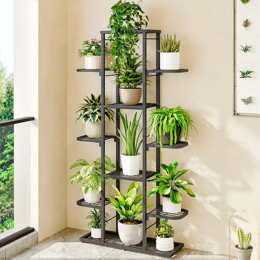Heightened Dark Gray Metal Combination Flower Rack - Multi-Pot Succulent Holder