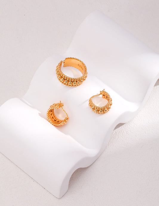 Gold Bead Huggie Hoops Earring
