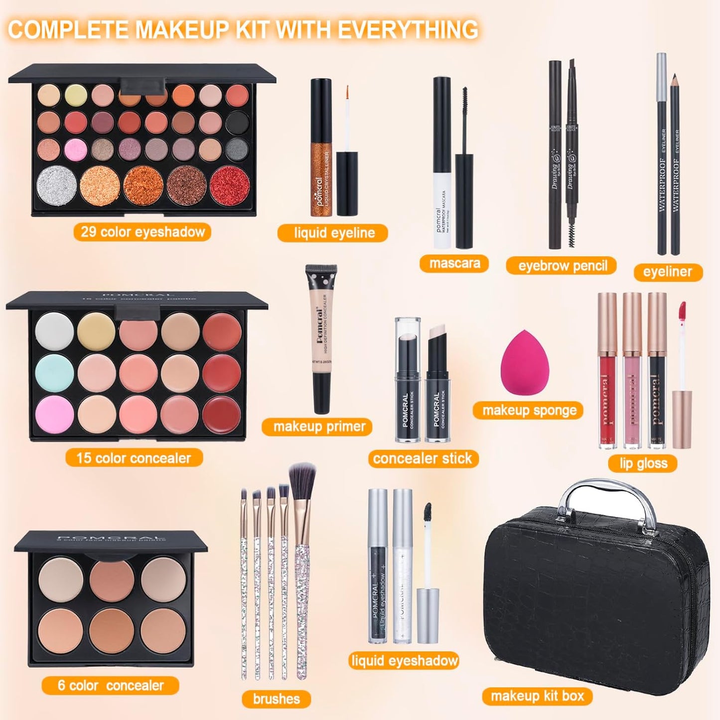 Makeup Kit for Teens,Girls Make up Kit,Makeup Set for Women Full Kit with Makeup Box, Eyeshadow Palettes, Lipsticks, Brushes and Beauty Tools,(Black)